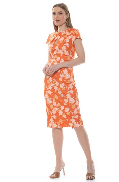 Alexia Admor Janine Crewneck Draped Midi Sheath Dress In Neutral Floral