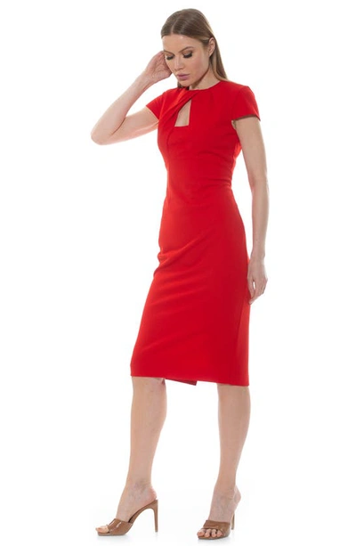 Alexia Admor Janine Crewneck Draped Midi Sheath Dress In Red