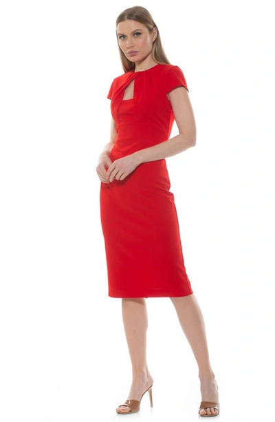 Shop Alexia Admor Janine Crewneck Draped Midi Sheath Dress In Red