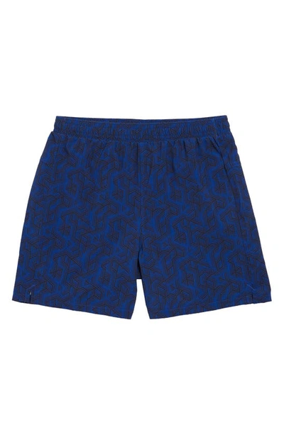 Z By Zella Kids' Traction Run Patterned Shorts In Blue Surf Small