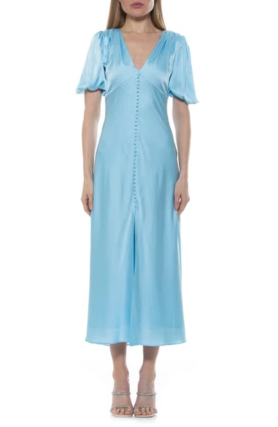 Shop Alexia Admor Lorelei V-neck Bubble Sleeve Midi Dress In Halogen Blue