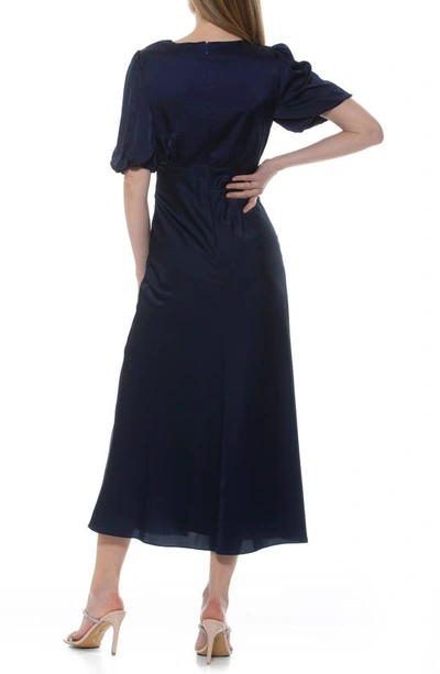 Shop Alexia Admor Lorelei V-neck Bubble Sleeve Midi Dress In Navy