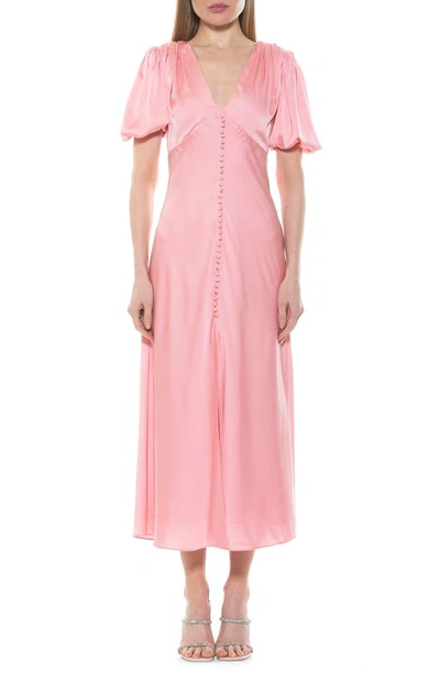 Shop Alexia Admor Lorelei V-neck Bubble Sleeve Midi Dress In Pink