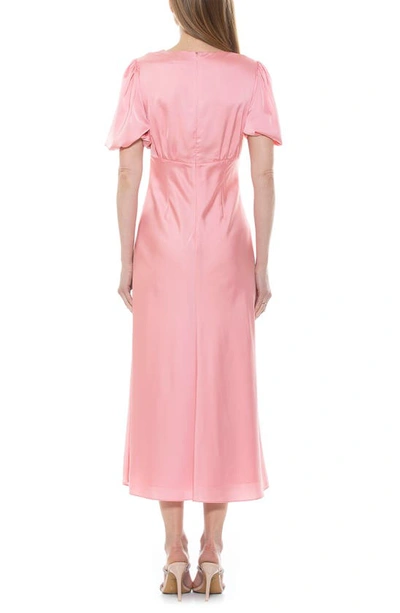 Shop Alexia Admor Lorelei V-neck Bubble Sleeve Midi Dress In Pink