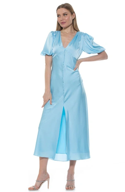 Alexia Admor Lorelei V-neck Bubble Sleeve Midi Dress In Halogen Blue