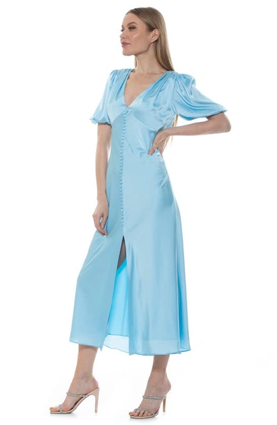 Alexia Admor Lorelei V-neck Bubble Sleeve Midi Dress In Halogen Blue