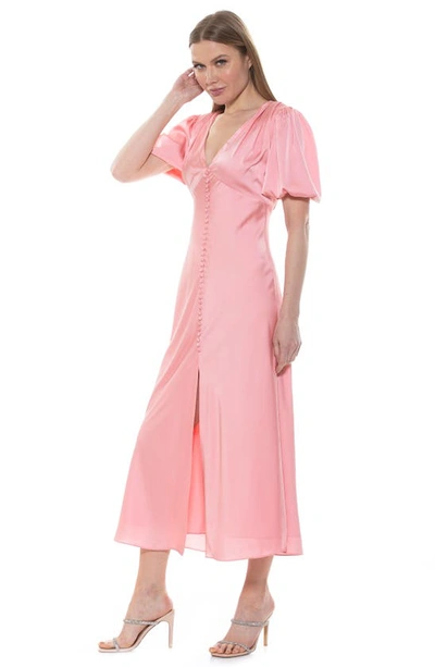 Shop Alexia Admor Lorelei V-neck Bubble Sleeve Midi Dress In Pink