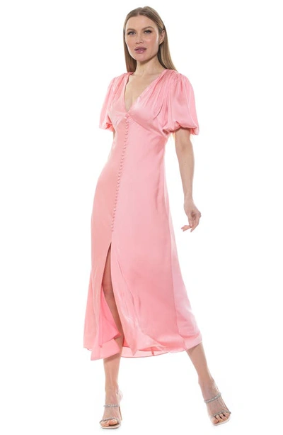 Shop Alexia Admor Lorelei V-neck Bubble Sleeve Midi Dress In Pink
