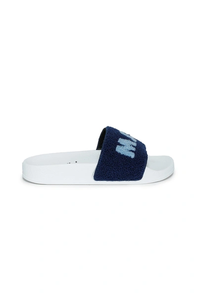 Shop Marni Blue Slide Slippers With Maxi-logo