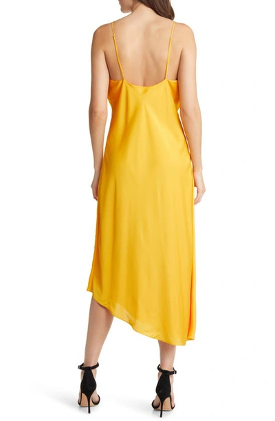 Shop Allsaints Alexia Ruched Satin Midi Dress In Citrus Orange