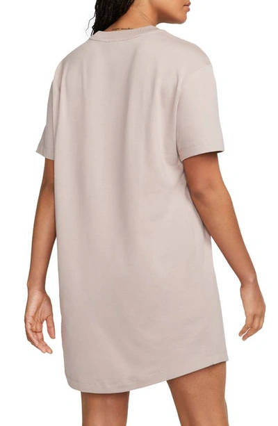 Shop Nike Sportswear Essential T-shirt Dress In Taupe/ White