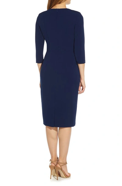 Shop Adrianna Papell Tie Waist Crepe Sheath Dress In Navy Sateen