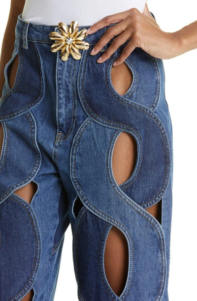 Area Mussel Flower Rope Cutout Wide Leg Jeans In Blue   ModeSens