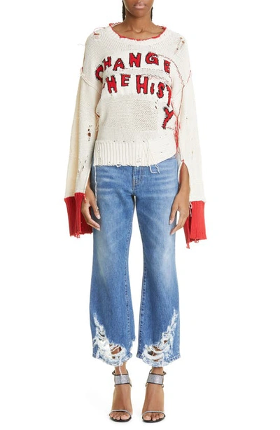 Shop Stella Mccartney Nara Change The History Distressed Cotton Sweater In 8490 Multicolor 1