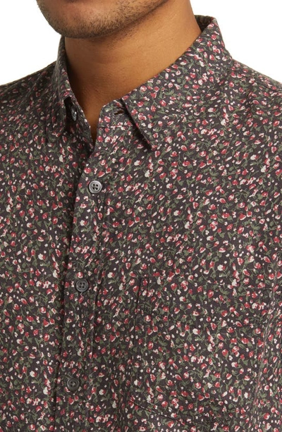 Shop Rails Carson Floral Short Sleeve Linen Blend Button-up Shirt In Spring Blossom Shadow Red