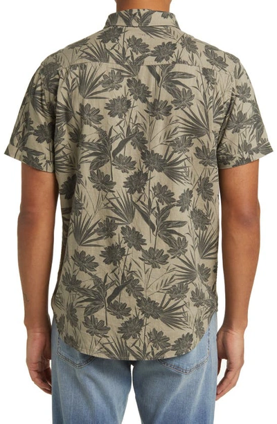 Shop Rails Carson Floral Short Sleeve Linen Blend Button-up Shirt In Jungle Foliage Olive