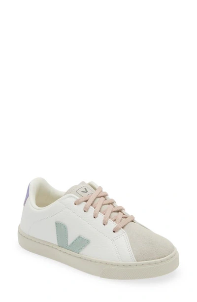 Shop Veja Kids' Small Esplar Leather Sneaker In Extra White Matcha Lavander