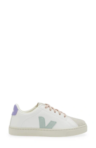 Shop Veja Kids' Small Esplar Leather Sneaker In Extra White Matcha Lavander