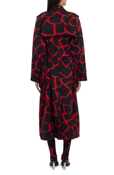 Shop Dolce & Gabbana Giraffe Print Cotton Blend Trench Coat In Bright Red
