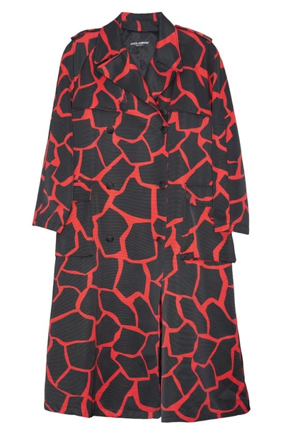 Shop Dolce & Gabbana Giraffe Print Cotton Blend Trench Coat In Bright Red