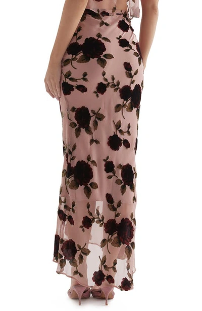 Shop House Of Cb Imaan Floral Bias Cut Skirt In Dusty Pink