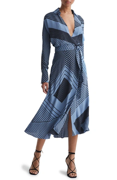 Shop Reiss Talia Mixed Print Long Sleeve Dress In Blue