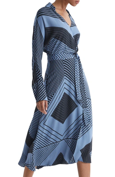 Shop Reiss Talia Mixed Print Long Sleeve Dress In Blue