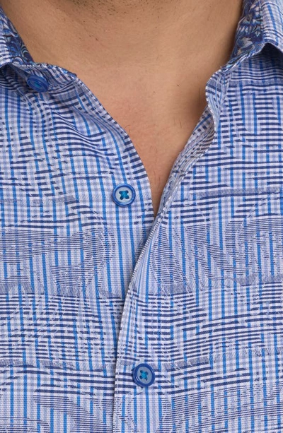 Shop Robert Graham Rum Swizzle Stretch Print Short Sleeve Button-up Shirt In Sapphire