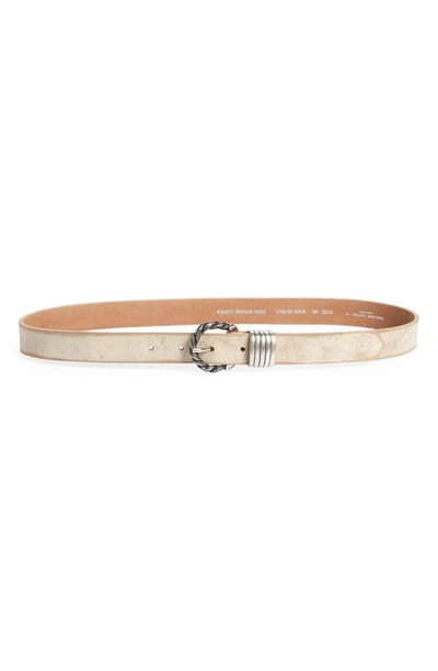 Shop Golden Goose Braided Buckle Faded Leather Belt In White/ Beige