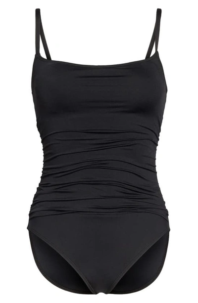 La Blanca One Piece Swimsuit Island Goddess Shirred Side Bathing Suit In Black In Black