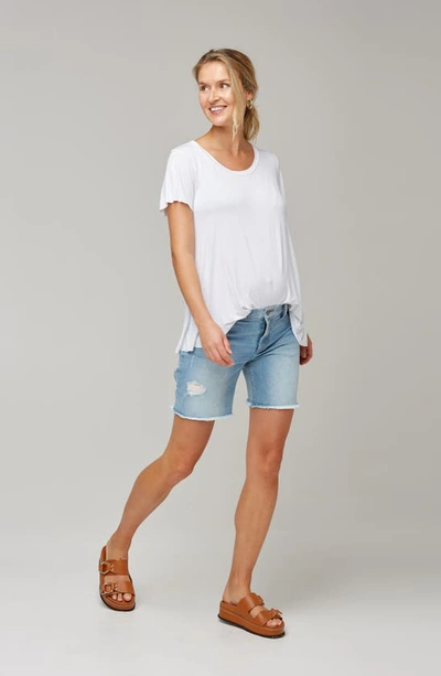 Nom Maternity Montauk Distressed Denim Maternity Shorts In Pale Blue