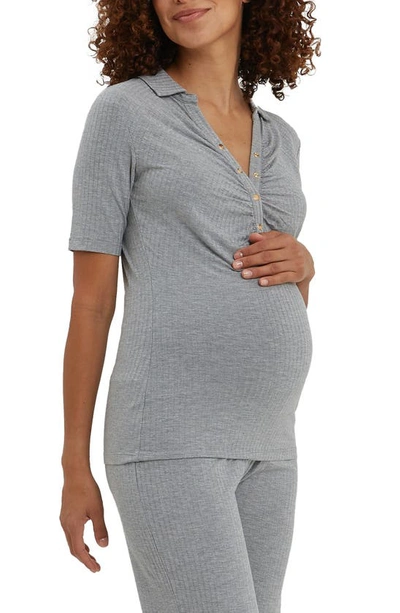 Nom Maternity Calista Ribbed Nursing Top In Heather Gray