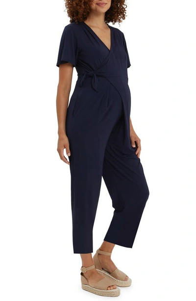 Nom Maternity Lucia Jersey Maternity Jumpsuit In Navy