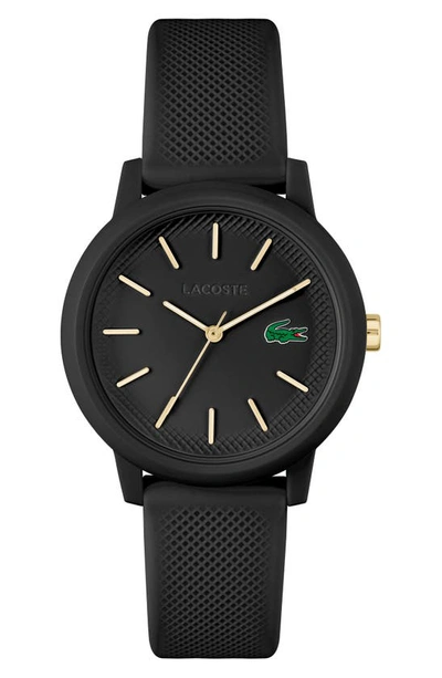 Shop Lacoste 12.12 Silicone Strap Watch, 42mm In Black