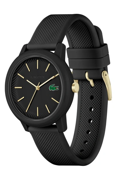 Shop Lacoste 12.12 Silicone Strap Watch, 42mm In Black
