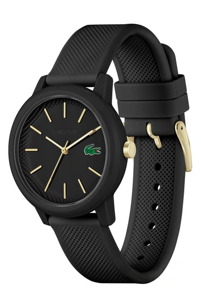 Lacoste Onyx And Gold Silicone Watch In Black