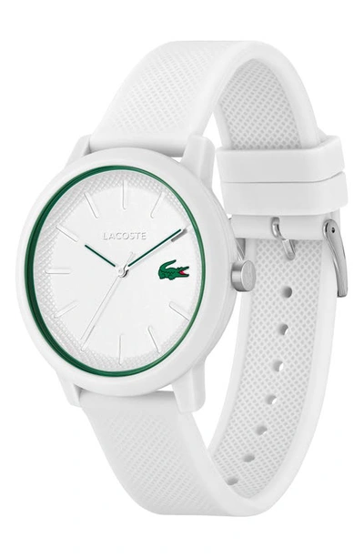 Lacoste Men's L.12.12 White Silicone Strap Watch 42mm In White