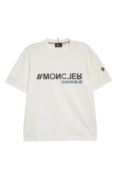 Shop Moncler Embossed Logo Graphic Tee In White