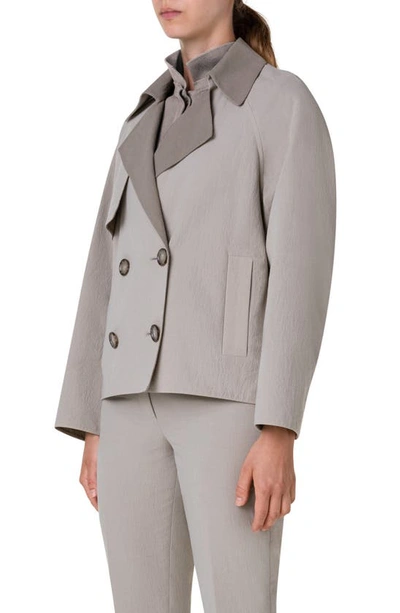 Shop Akris Mira Crop Two-tone Double Breasted Cotton & Silk Jacket In Salvia