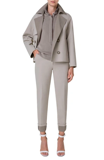 Shop Akris Mira Crop Two-tone Double Breasted Cotton & Silk Jacket In Salvia