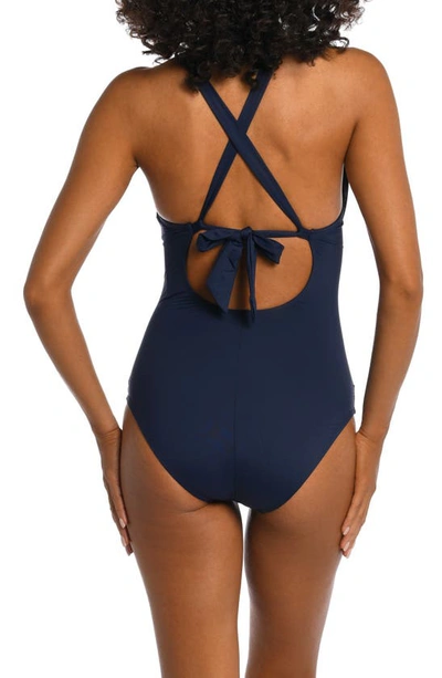 Shop La Blanca Island Goddess High Neck One-piece Swimsuit In Indigo