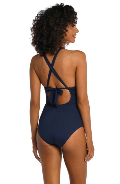 Shop La Blanca Island Goddess High Neck One-piece Swimsuit In Indigo