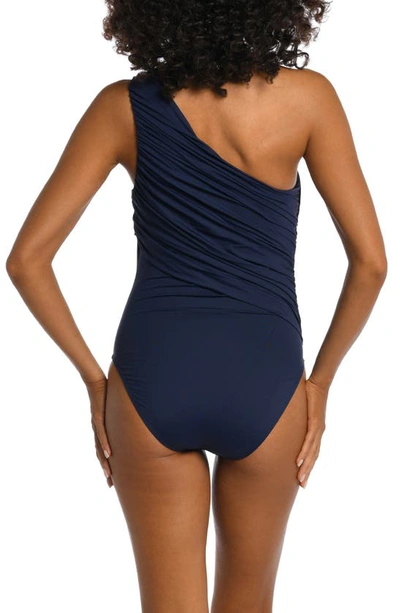Shop La Blanca Island Goddess Ruched One-shoulder One-piece Swimsuit In Indigo