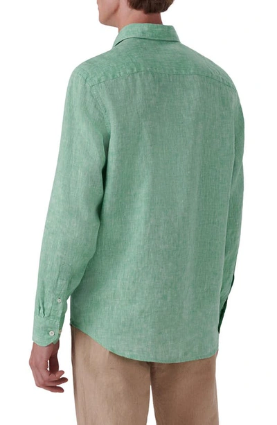 Shop Bugatchi Shaped Fit Solid Linen Button-up Shirt In Jade