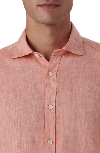 Shop Bugatchi Shaped Fit Solid Linen Button-up Shirt In Tangerine