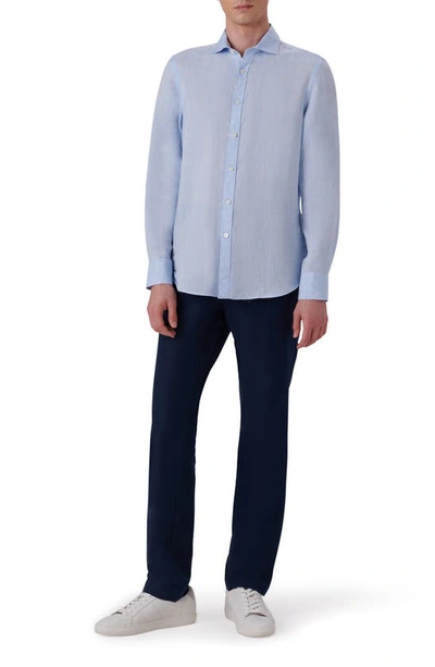 Shop Bugatchi Shaped Fit Solid Linen Button-up Shirt In Sky