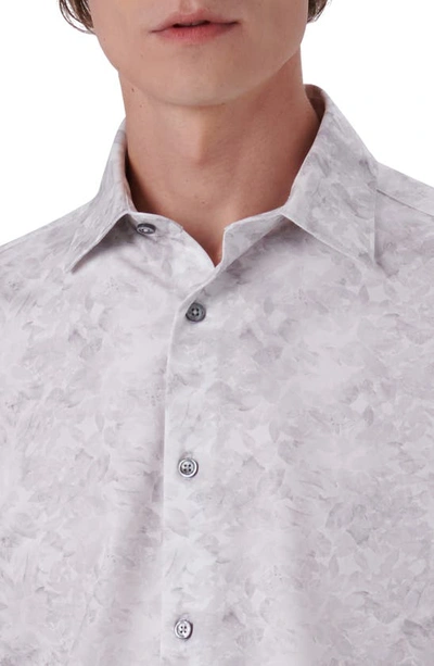 Bugatchi Ooohcotton® Leaf Print Button-up Shirt In Platinum