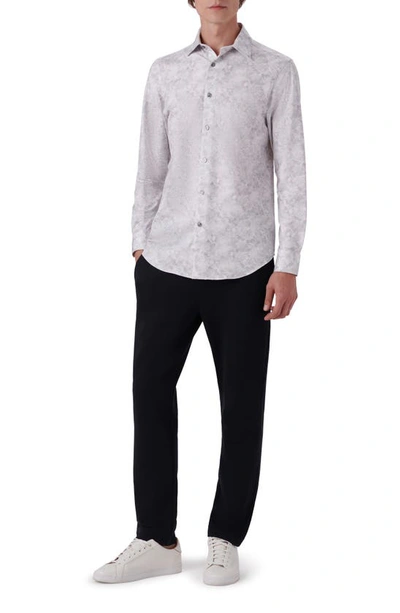 Bugatchi Ooohcotton® Leaf Print Button-up Shirt In Platinum