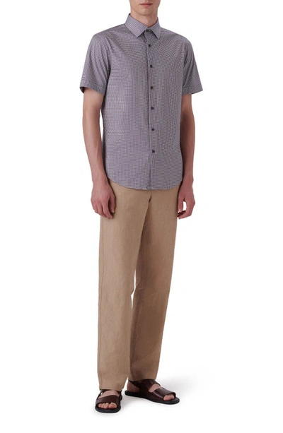 Bugatchi Ooohcotton® Dot Print Short Sleeve Button-up Shirt In Caramel