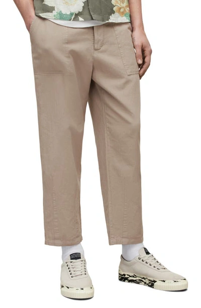 Shop Allsaints Archer Cotton & Linen Trousers In Bleached Khaki